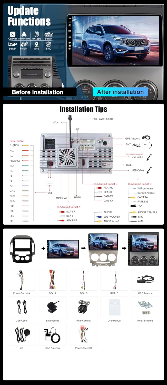 [Eingebaut 4G DAB] - 6G+128G - Android 16 Autoradio für Mazda 5 (2005-2010) - Kabellos Carplay/Andro
