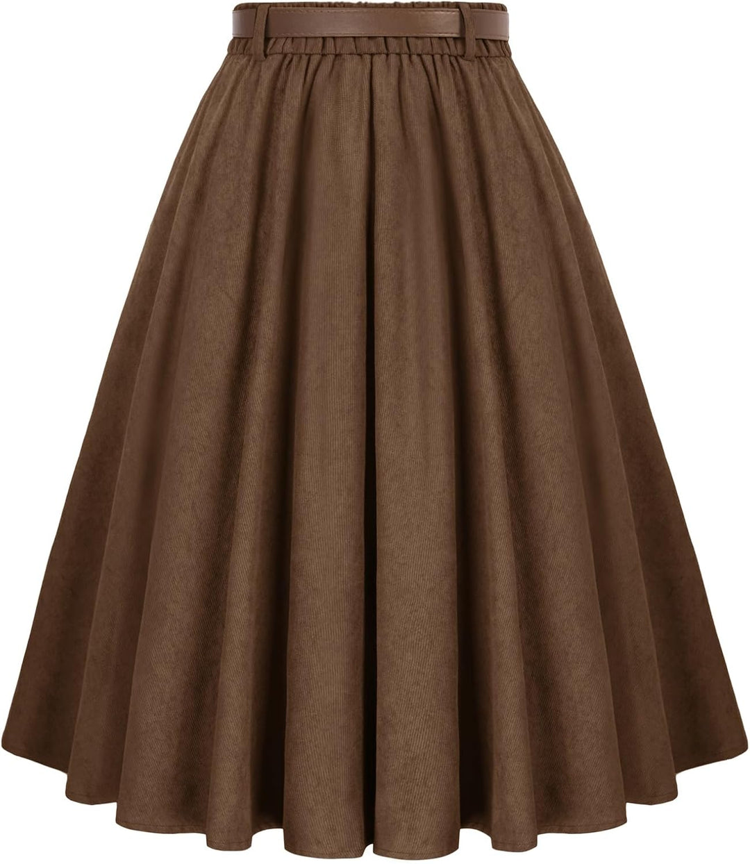 Belle Poque - Damenrock mit hoher Taille und Taschen, ausgestellt, A-Linie, Midi-Rock Dunkelbraun