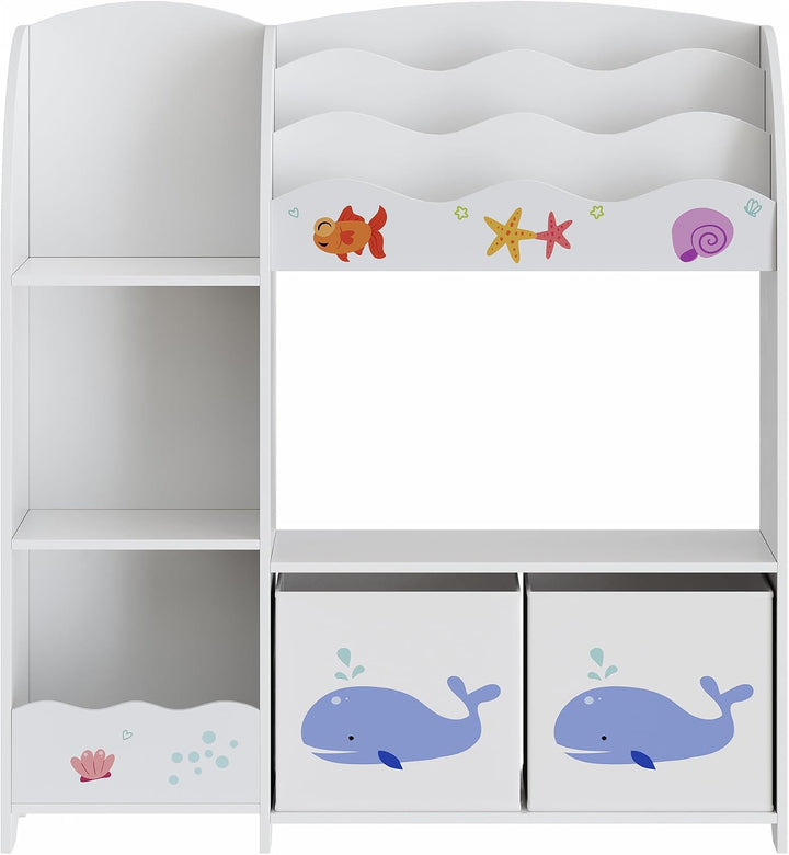 [en.casa] Kinderregal Lysekil Bücherregal für Kinder mit 2 Aufbewahrungsboxen Spielzeugregal 100 x 9