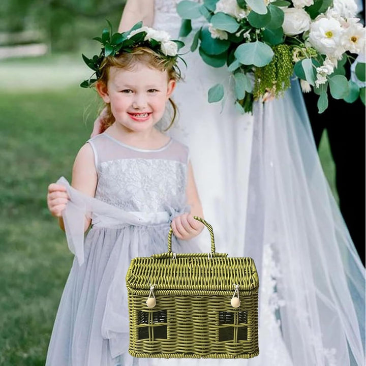 Easter Basket - Woven House Picnic Basket, Multipurpose Storage with Handle and Lid, Decorative Cont