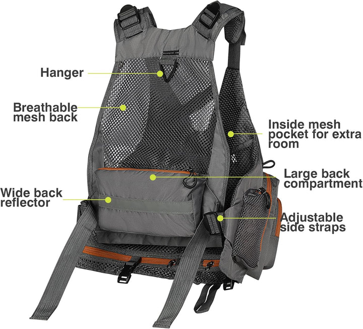 Gonex Anglerweste Herren, Verstellbar, Fliegenfischer Weste mit 18 Taschen | 14 SBS-Reissverschlusst