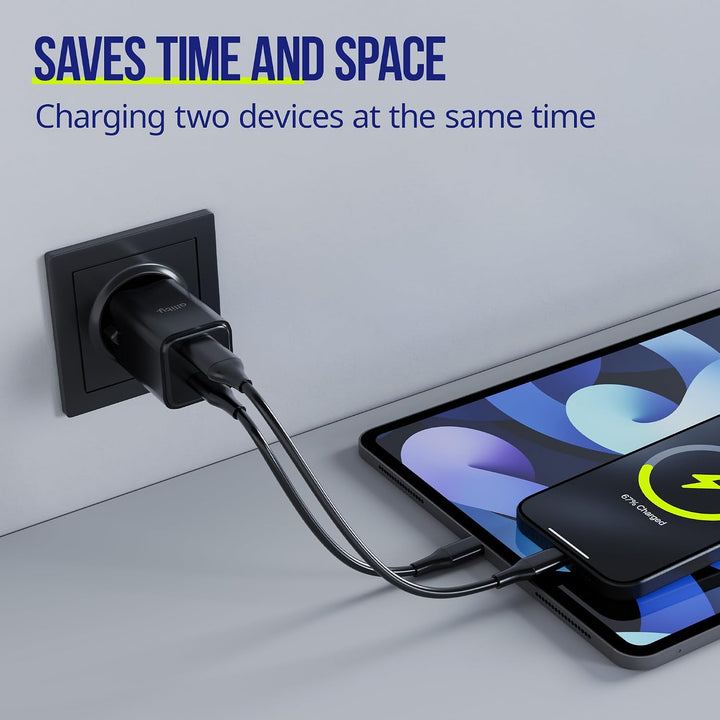 GaN Ladegerät 30W USB-C + USB-A Schnellladegerät | Mini Netzteil mit Power Delivery &amp; Quick Charge |