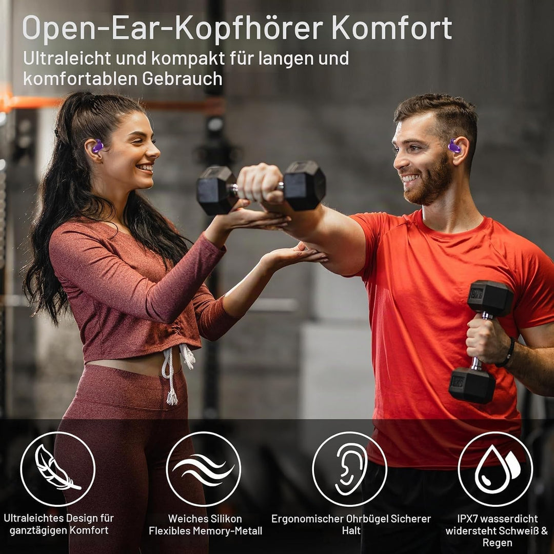 Open Ear Kopfhörer Bluetooth 5.4, 36Std Bluetooth Kopfhörer Tiefem Bass Dunkelviolett, Dunkelviolett