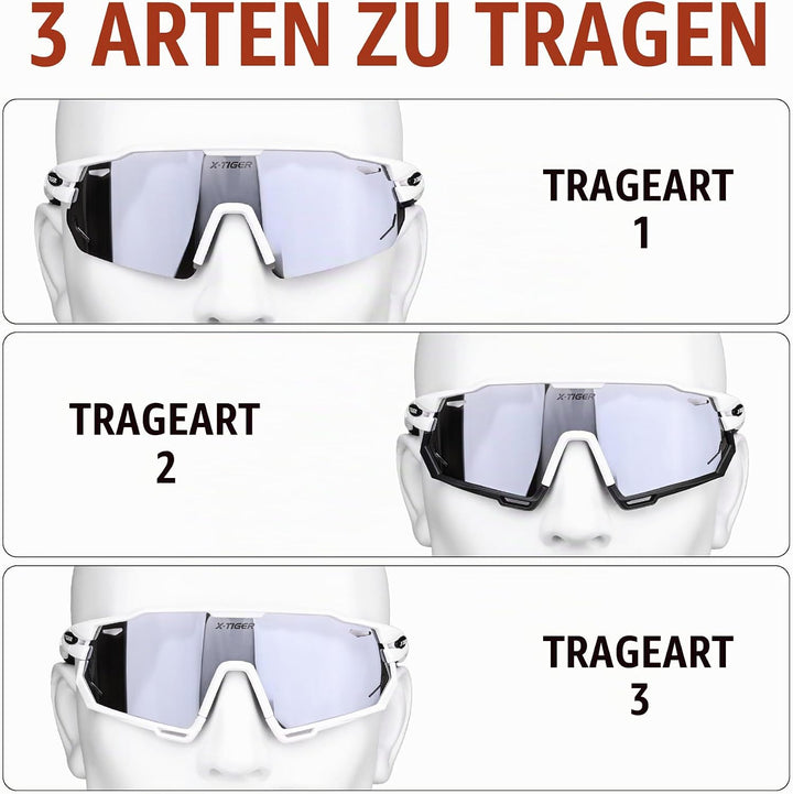 X-TIGER Fahrradbrille Polarisiert Sonnenbrille mit 5 wechselgläser TR90 Rahmen für Herren Damen Spor