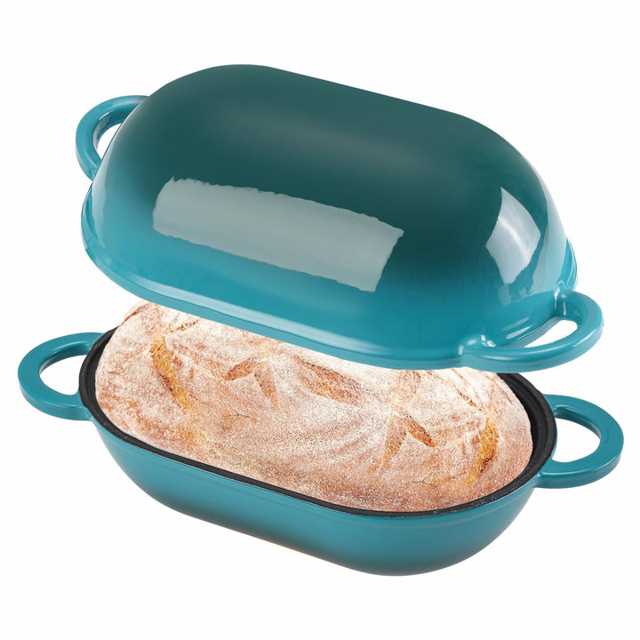 Oval Gusseisen Brotbackform mit Deckel,28 cm, Farbverlauf Blau-grün 5.5L Farbverlauf Blau-grün, 5.5L