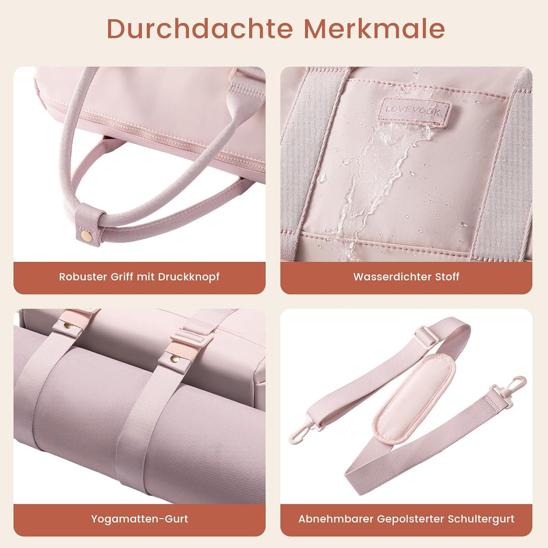 LOVEVOOK Sporttasche Damen, Kleine Reisetasche, Kliniktasche Geburt Rosa 14,5 Zoll – 2er-Set, Rosa 1