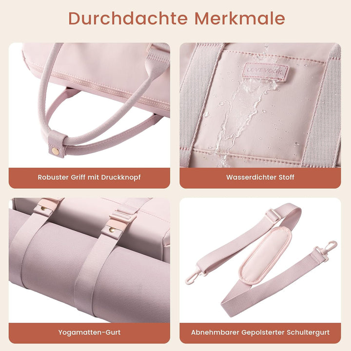 LOVEVOOK Sporttasche Damen, Kleine Reisetasche, Kliniktasche Geburt Rosa 14,5 Zoll – 2er-Set, Rosa 1