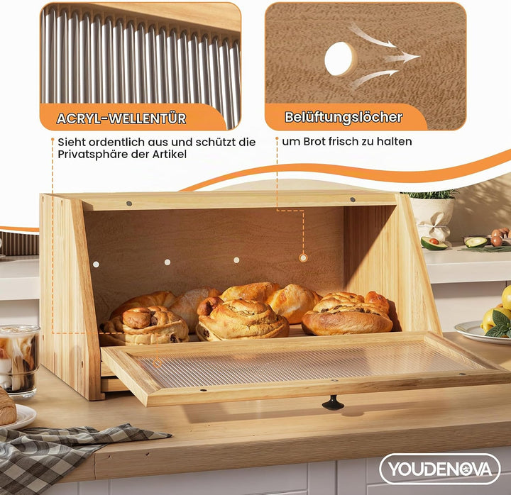 YOUDENOVA Brotkasten mit Schneidebrett, Holz Brotkorb Boxen Aufbewahrung Brotbox, Aufbewahrungsbox f