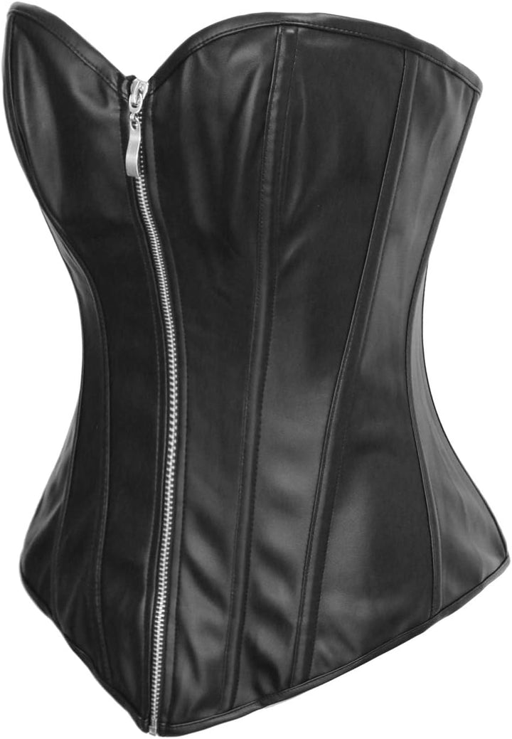 KUOSE Damen Body Shaper Dessous Gothic PVC Kunstleder Corsage Mieder Top Schwarz XL Schwarz-1, XL Sc