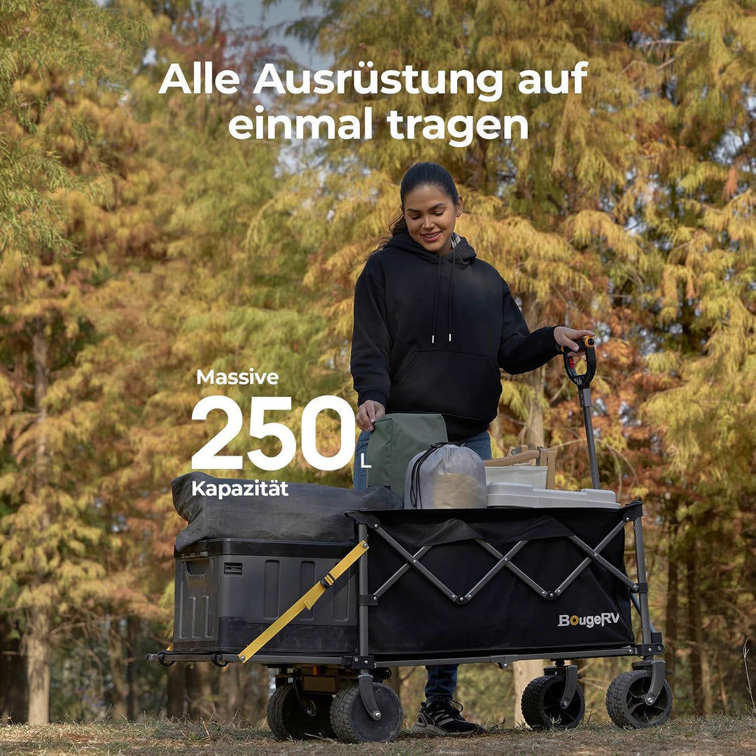 BougeRV Elektrischer Bollerwagen faltbar, 200 kg Belastbarkeit, Campingwagen mit Antrieb, 250W Doppe
