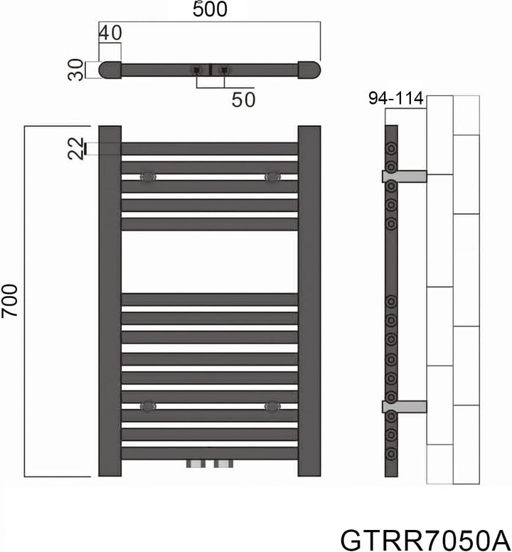 Badheizkörper 500x700 mm Handtuchheizkörper Mittelanschluss Handtuchwärmer Heizkörper für bad, Anthr