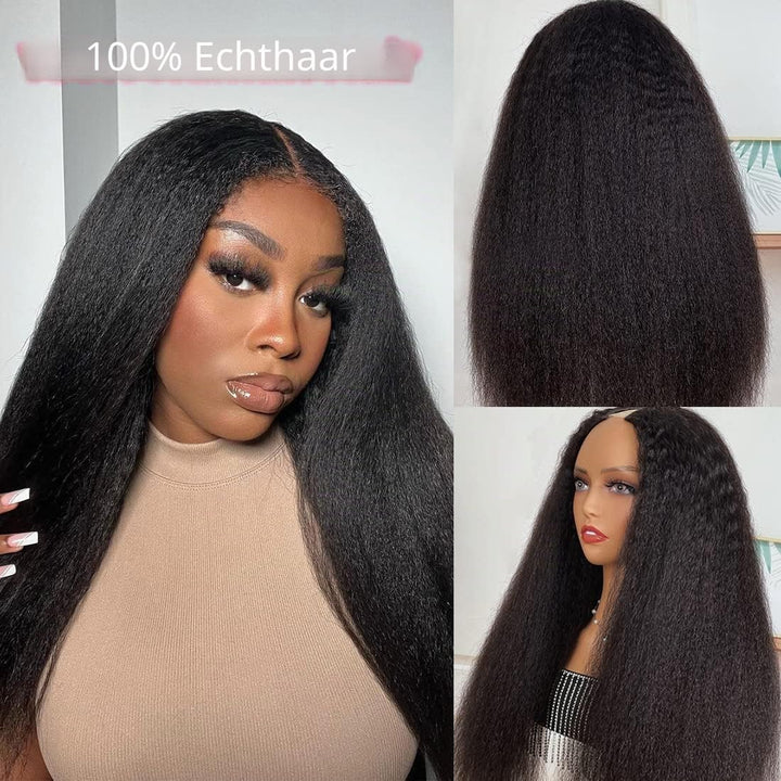 22 inch V Part Wig Kinky Straight Human Hair Glueless Wigs Human Hair Pre Plucked Upgraded of U part