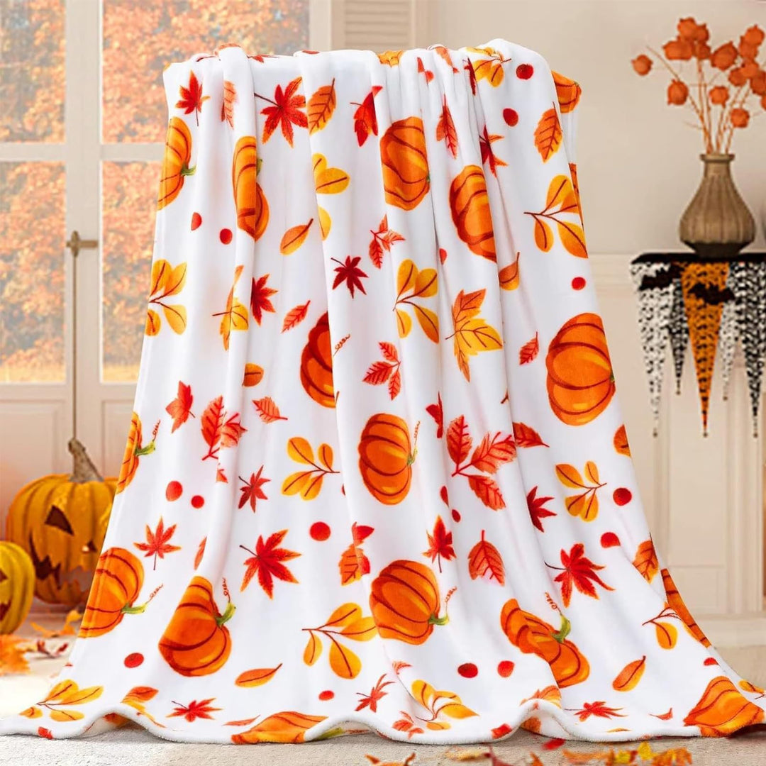 Halloween Kürbis Decke 130*150cm,Herbst Kürbis Plüsch-Flanell Decke,Thanksgiving Ahornblätter Decken