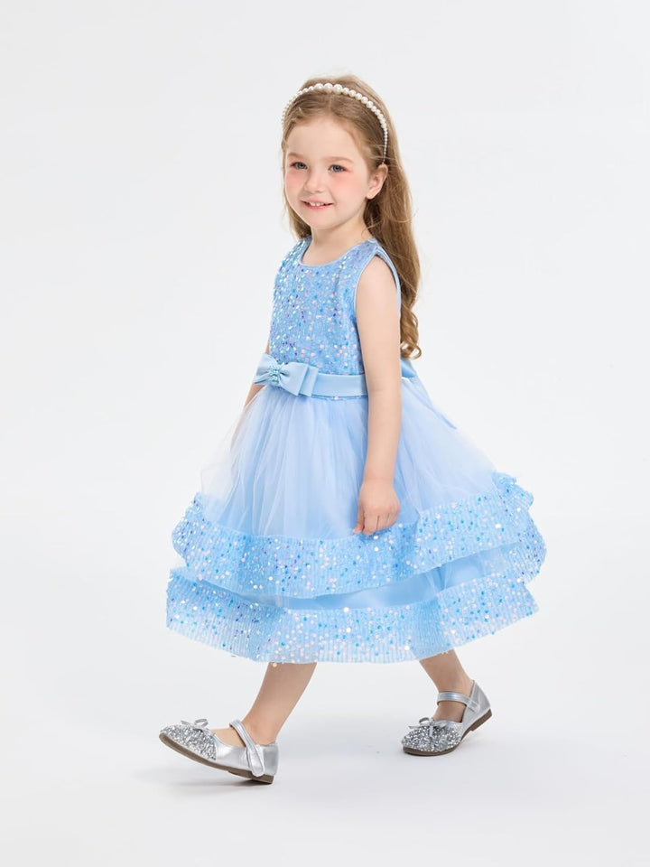 Miipat Baby Mädchen Kleid Prinzessin Tüll Pailletten Partykleid Ärmellos Tutu Blumenmädchenkleider f