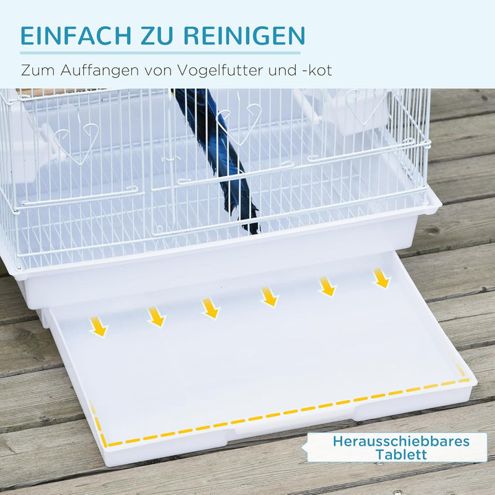 PawHut Vogelkäfig Vogelhaus Vogelvoliere Wellensittich Vogelbauer mit ausnehmbarer Bodenschale Weiss