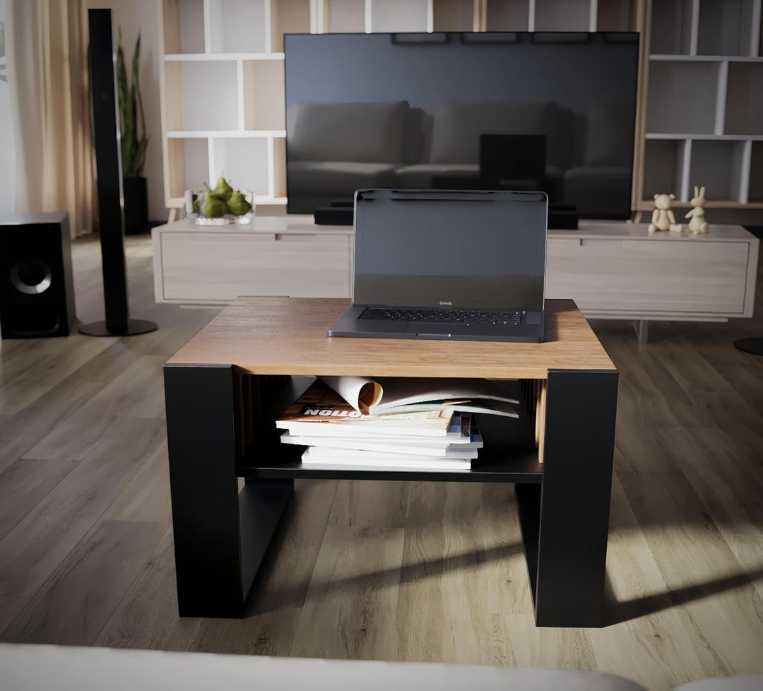 defiPad® Couchtisch mit Stauraum | 65CM Breite Kaffeetisch mit Lammelas | Modern Wohnzimmertisch Eic