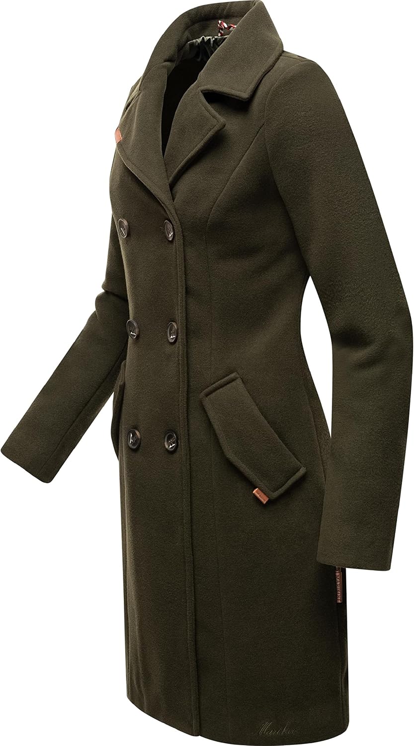 MARIKOO Damen Wollmantel Langer Trenchcoat mit Reversekragen Nanakoo XS-XXL M Dark Green, M Dark Gre