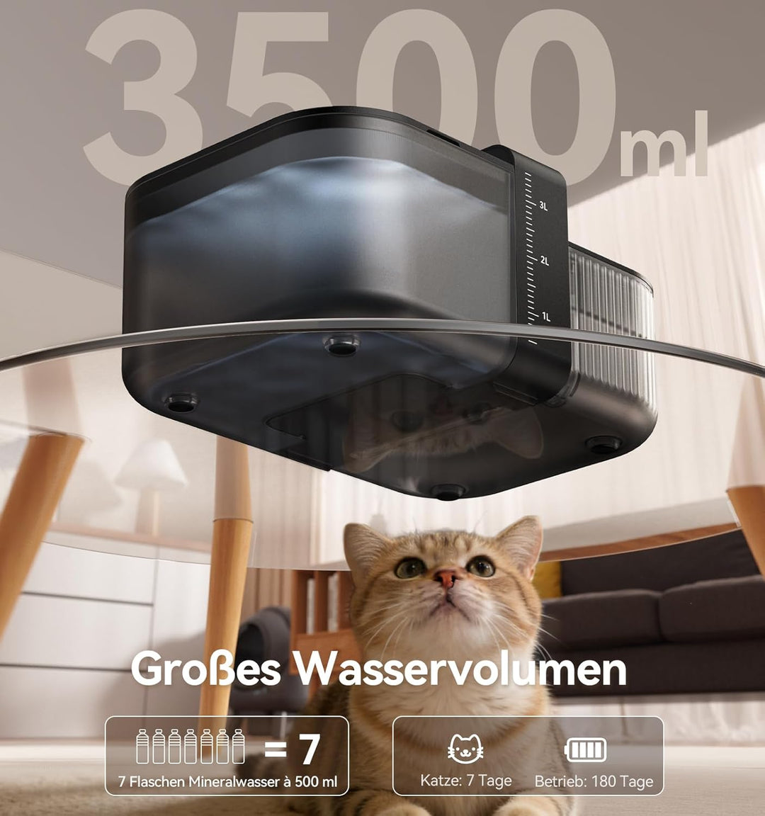 FEELNEEDY Trinkbrunnen für Katze Kabellos ohne Filter mit Akku 3000mAh, 3.5L Katzenbrunnen Kabellos