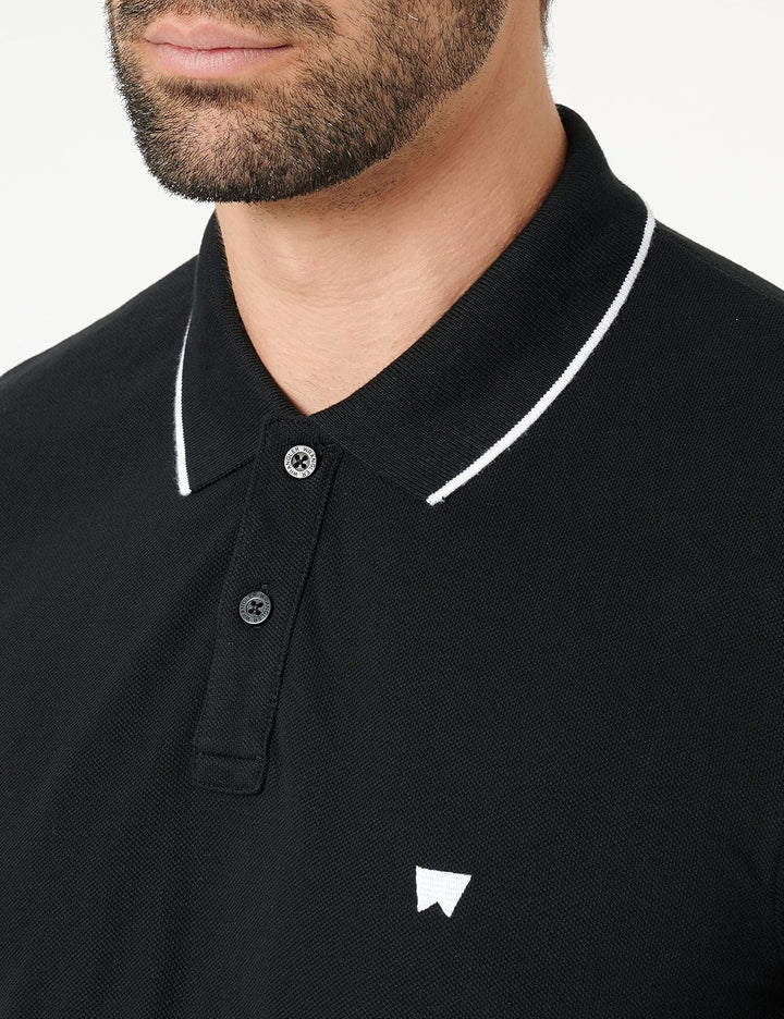 Wrangler Herren Polo Black Shirt S Schwarz, S Schwarz