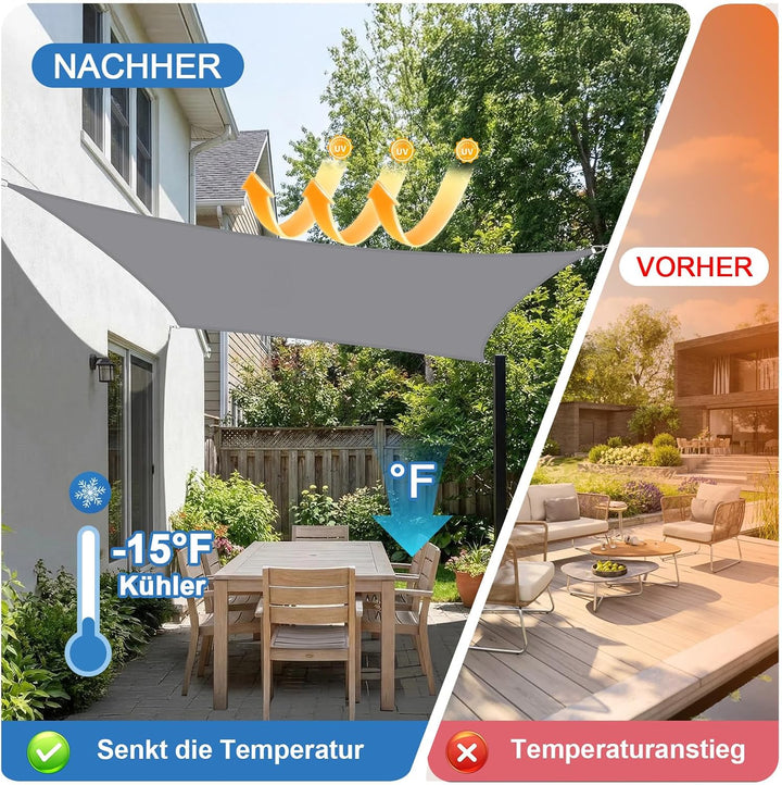 3x4m Sonnensegel Rechteckig Wasserdicht Sonnenschutz, Hellgrau Hellgrau 3x4m, Hellgrau 3x4m