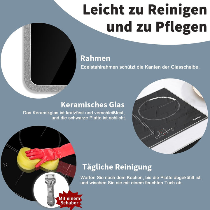 Cooksir Induktionskochfeld mit Rahmen, 60cm Einbau Kochfeld 3 Platten, 6800W, Flex Zone für Grill, K