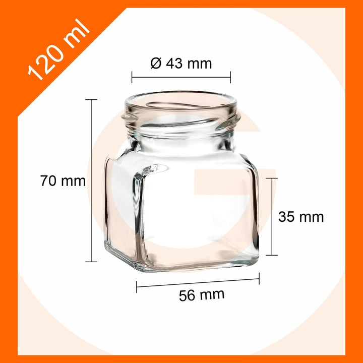 gouveo 24er Set Einmachgläser 120 ml (0,12 l) Einmachglas 120 ml eckig Twist-Off Schraubdeckel schwa