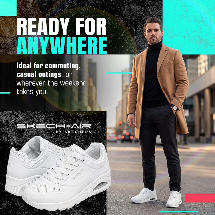 Skechers Herren UNO Stand On Air Sneaker 39 EU White Durabuck Mesh, 39 EU White Durabuck Mesh