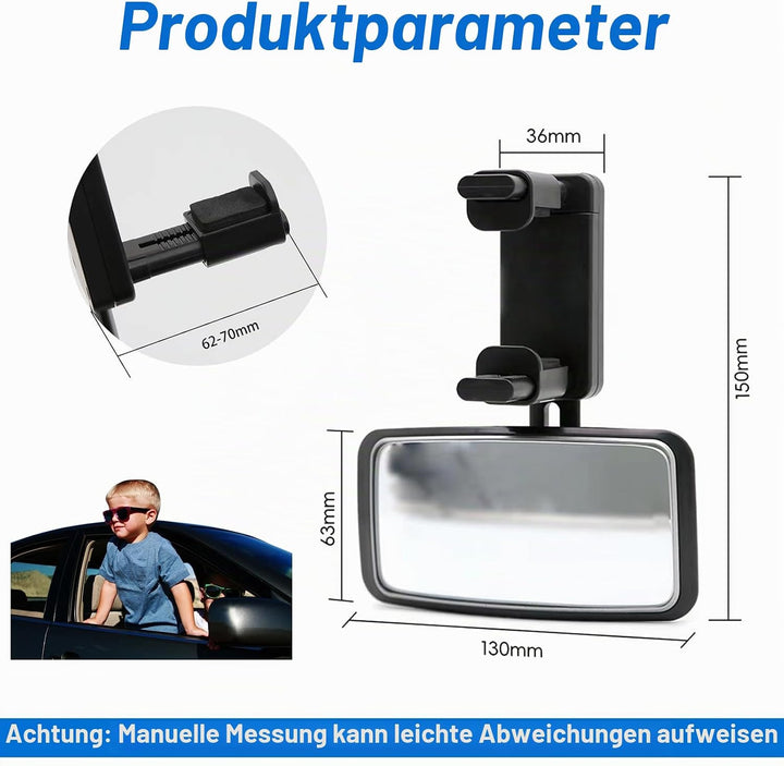 Spiegel Auto Baby, Rückspiegel Baby Auto mit Gefederten Clips, Glas-Spiegel, 360° Drehbar, Rücksitzs