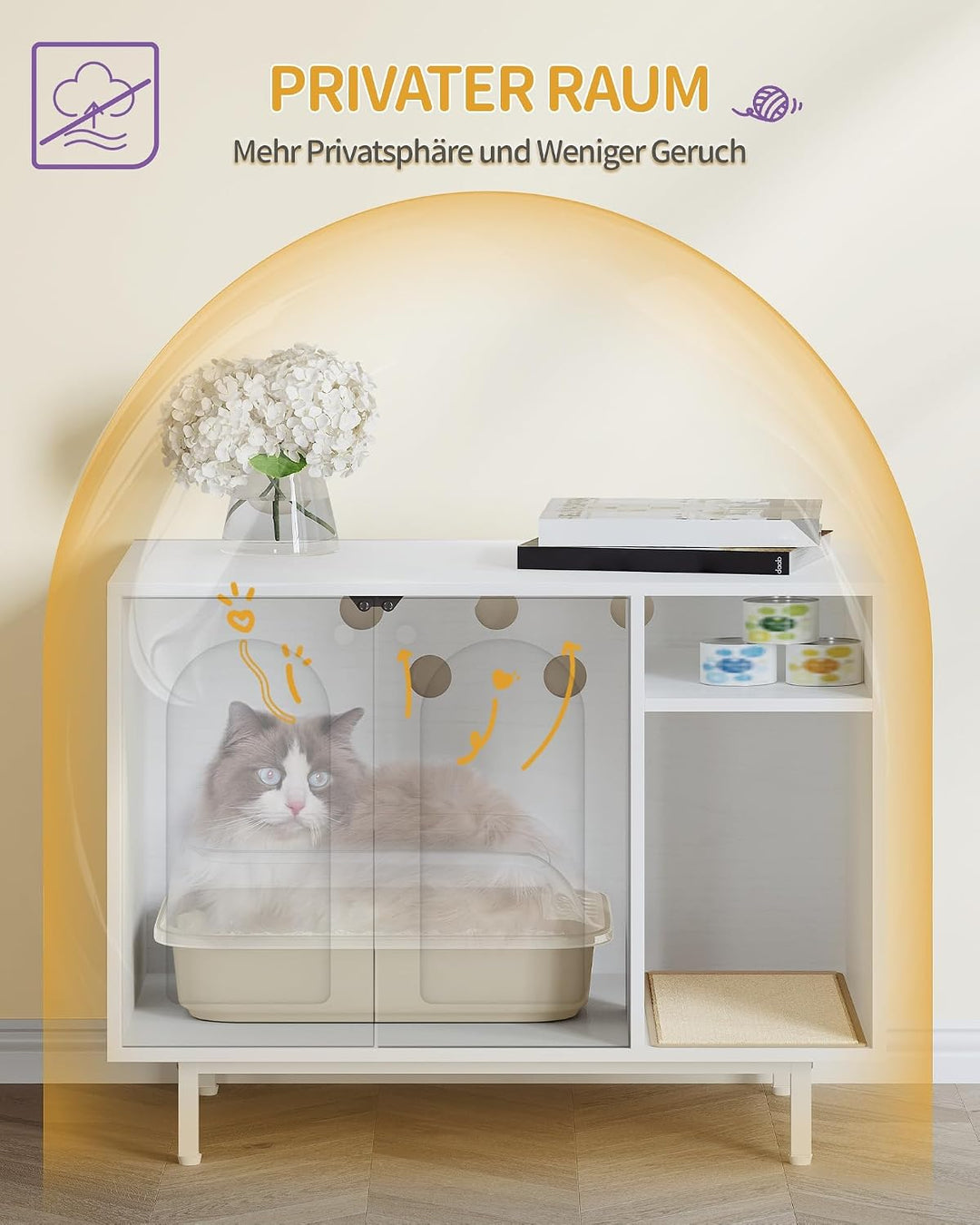 Hzuaneri Katzenschrank, Katzentoilette, Katzenklo Schrank, Katzenhaus mit Tür und separater Trennwan