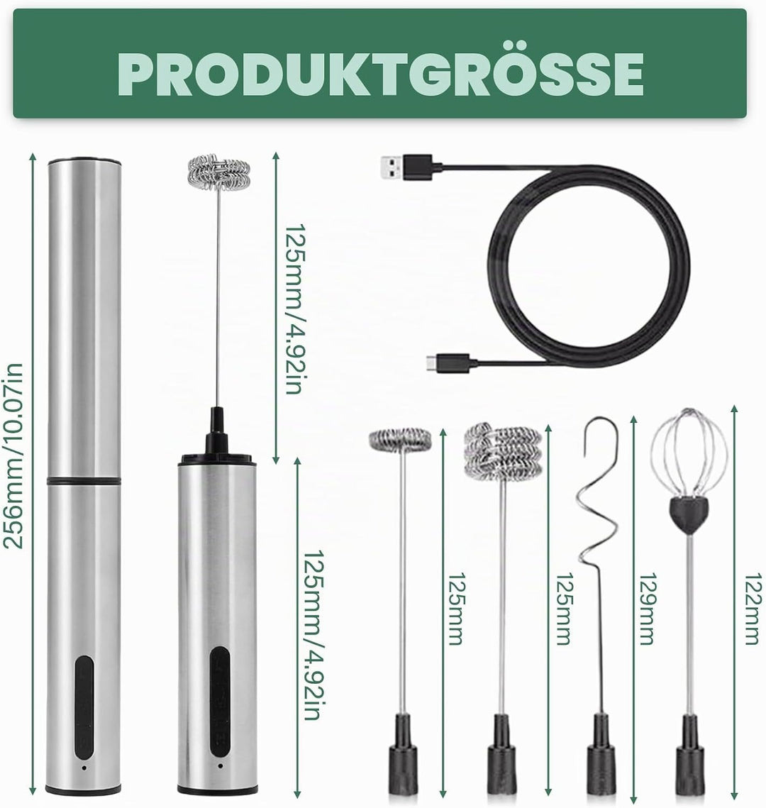 Milchaufschäumer Elektrisch, Milchaufschäumer Stab mit 3 Einstellbare Geschwindigkeiten Edelstahl un