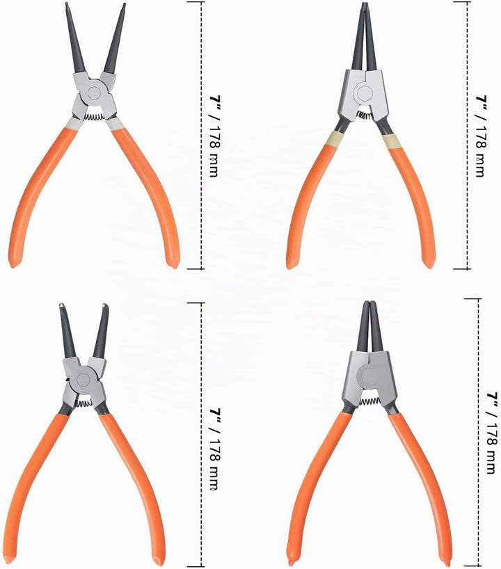 8 Stück Sprengringzangen Set, Sicherungsringzange Set, 178 mm gebogen/gerade, mit Tasche, Kohlenstof