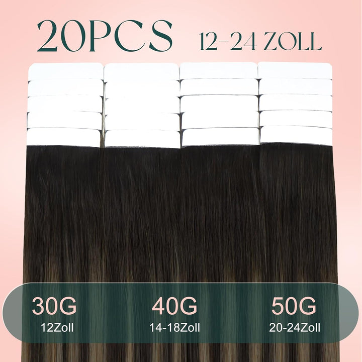Easyouth Echthaar Tape on Extensions Glue in Haar Extensions Echthaar Farbe Dunkelstes Braun Aschbra