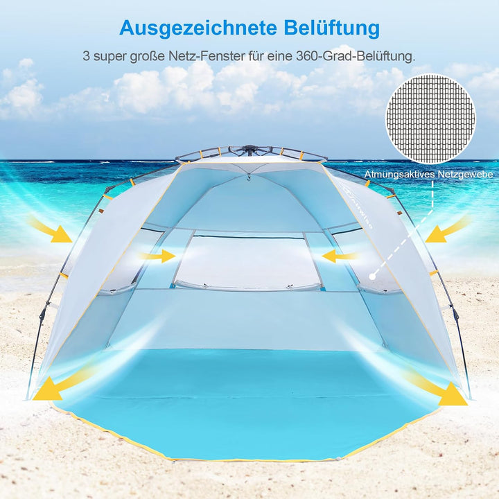 WolfWise Strandzelt für 4–5 Personen, UPF 50+, sofortiger Sonnenschutz, Baldachin, Outdoor-Sport, So
