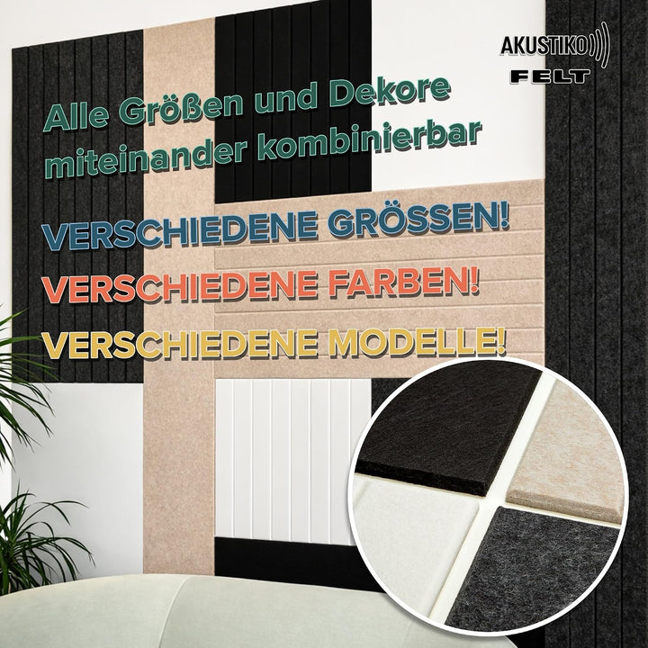 AKUSTIKO Akustikpaneele Selbstklebend 120x60cm - 2 Stück Warmweiss Akustik Wandpaneele Brandschutzkl