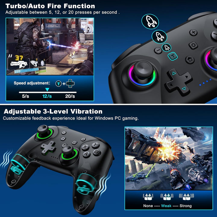 CoguyTech PC Controller Kompatibel mit PC/Android/IOS, Wireless Controller PC mit Hall Joystick Trig