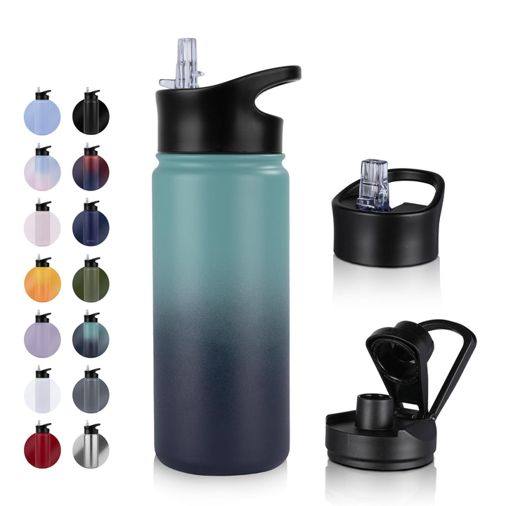 Edelstahl Trinkflasche - 500ml - mit Strohhalm,Auslaufsicher,Kohlensäure Geeignet,BPA frei Thermosfl