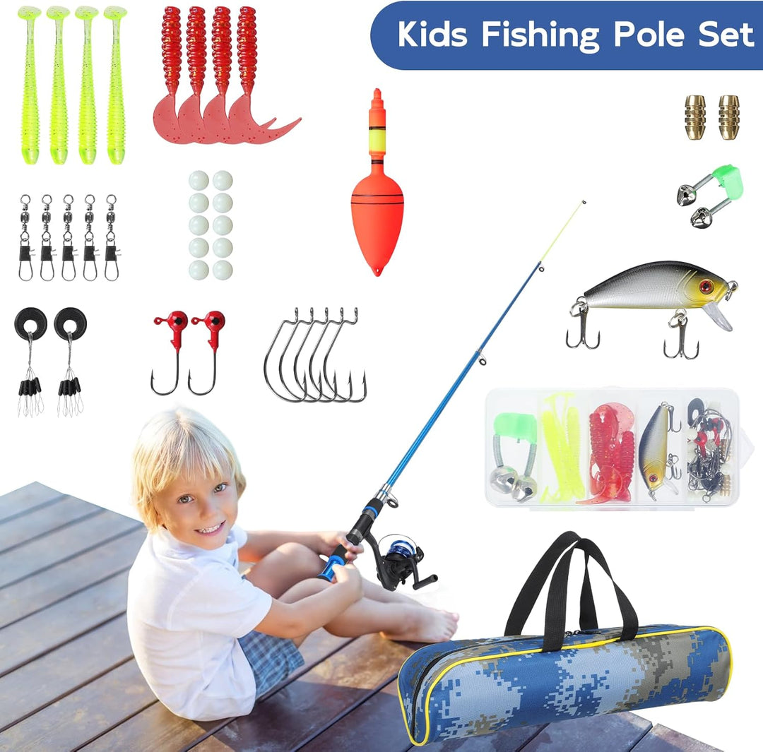 Angelset für Kinder, Teleskop Angelruten und Rolle 180cm Kinderangel Starter Set, Angelrute Set Kind