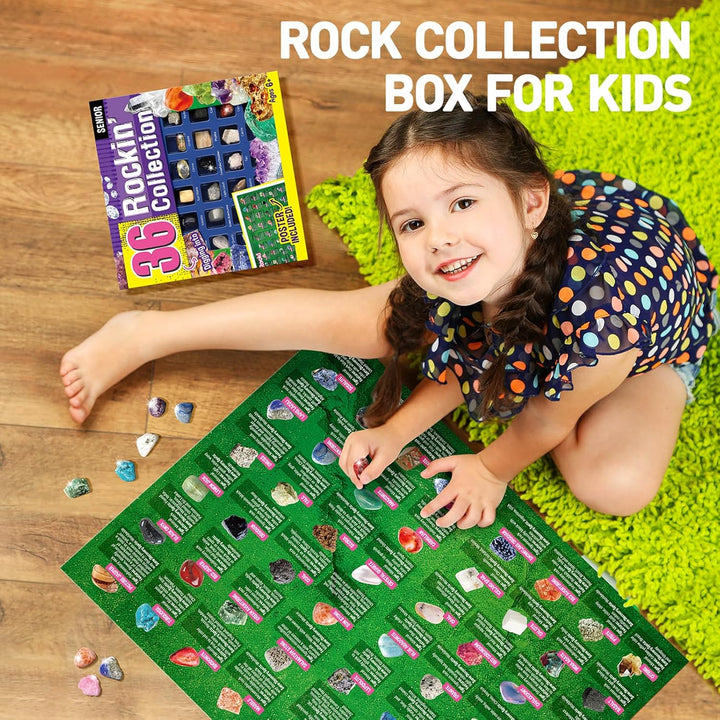 Byncceh 36 Stück Kristalle Kinder – Mineralien Set mit Edelsteine und Steinen, Geologie-Set für Mädc