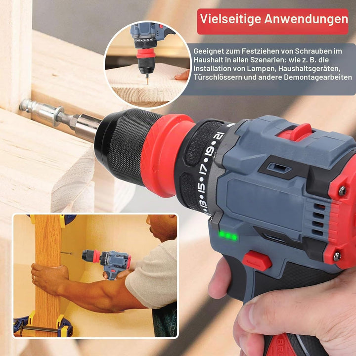Weytoll 21V Akku Bohrmaschine, Akkuschrauber mit Akku*2 1300mAh, Akku Bohrer Abnehmbares Bohrfutter,