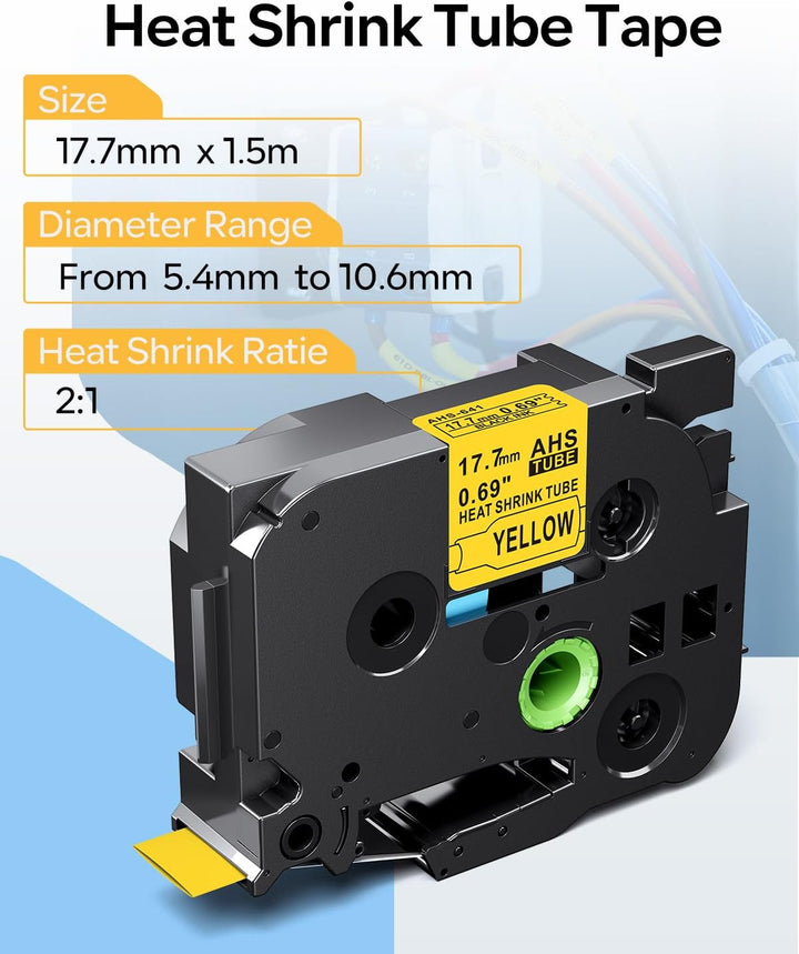 HSe-641 Kompatible mit Brother Schrumpfschlauch 17.7mm Gelb, 3PK Schwarz auf Gelb 17.7mm x 1.5m 3, S