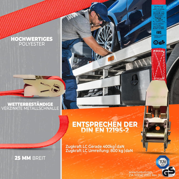 Spanngurte mit Ratsche (10 Stück) TÜV/GS geprüft | 800 kg 6m | zweiteilig mit Haken | Ratschengurt |
