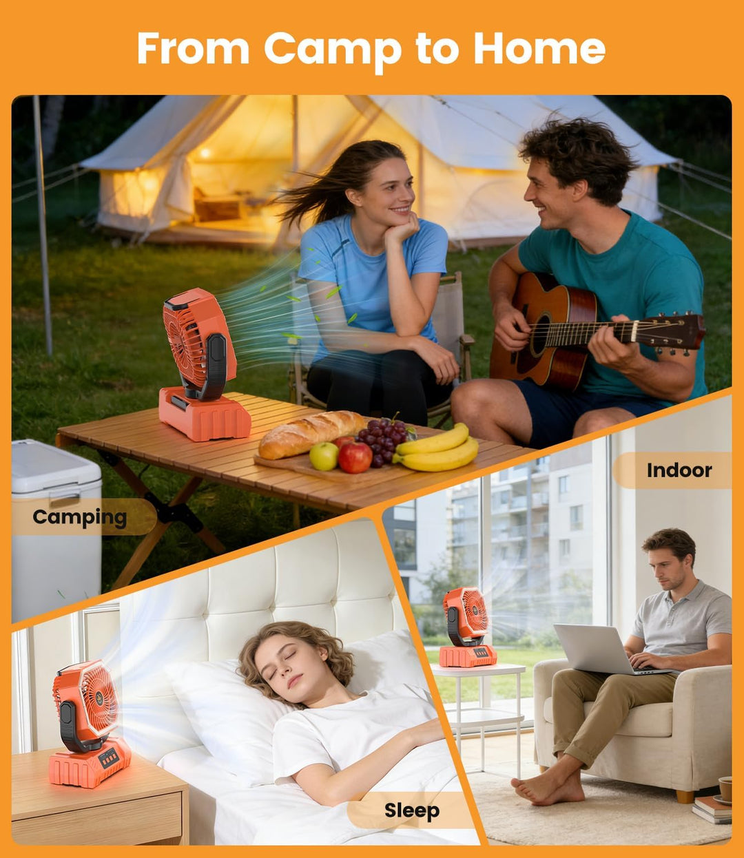 Camping Ventilator, 20000mAh Tragbarer Ventilator Akku mit LED Licht &amp; Fernbedienung, Haken, USB Ven