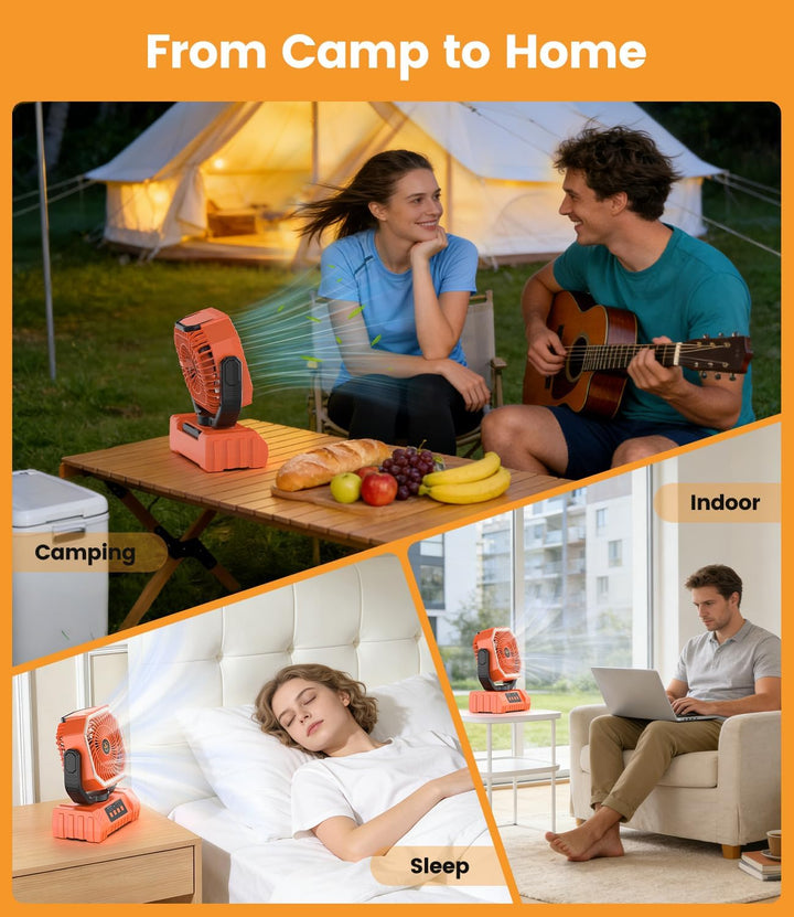 Camping Ventilator, 20000mAh Tragbarer Ventilator Akku mit LED Licht &amp; Fernbedienung, Haken, USB Ven