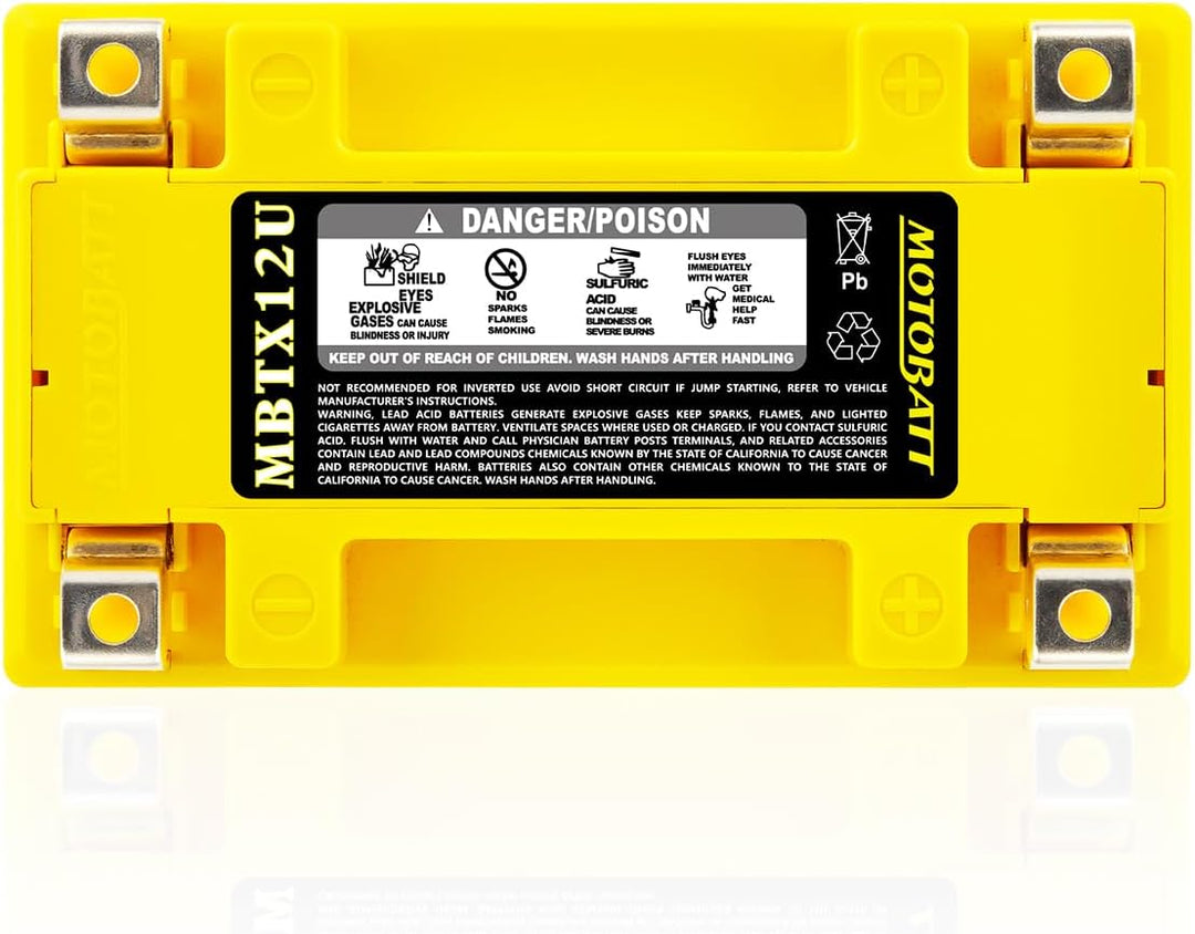 MotoBatt MBTX12U (12V 14 Amp) 200CCA Factory Activated QuadFlex AGM Battery