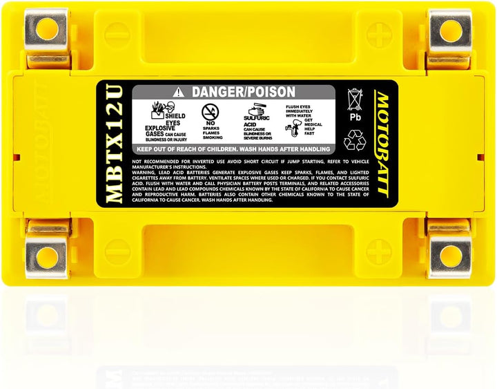 MotoBatt MBTX12U (12V 14 Amp) 200CCA Factory Activated QuadFlex AGM Battery