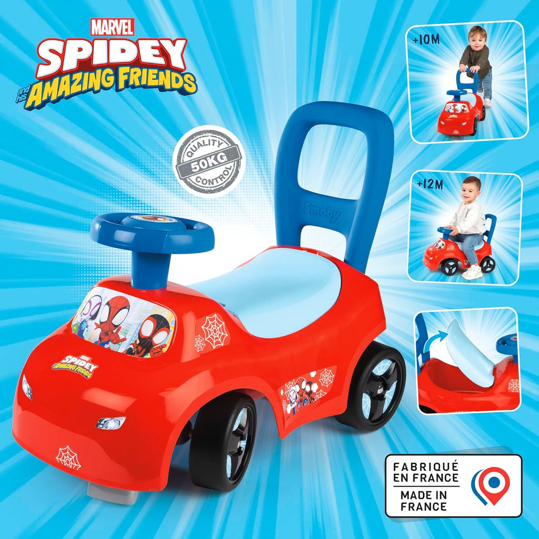 Smoby Spidey Rutscher – wendiges Kinderfahrzeug mit Hupenlenkrad – Rückenstütze, Staufach, Kippschut