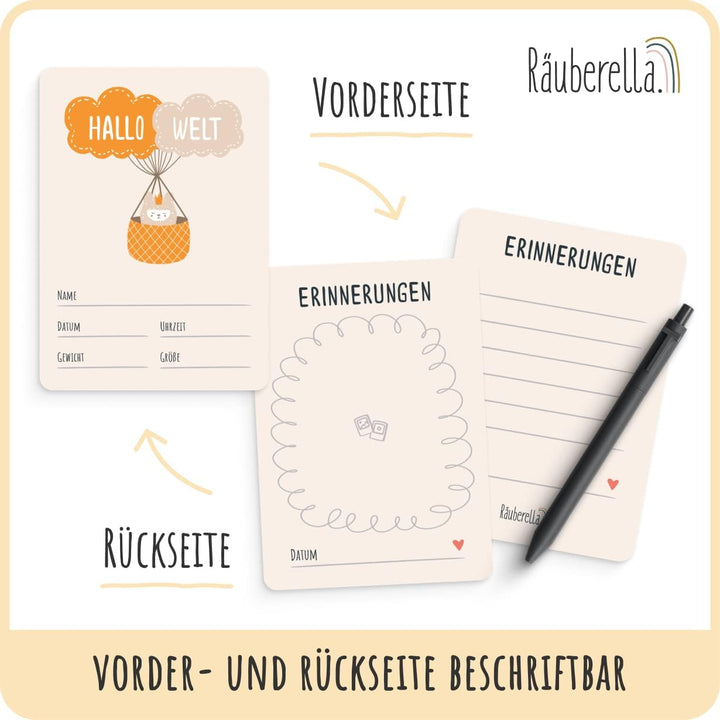 Räuberella Erstausstattung - Geschenkset Meilensteinkarte 14,8cm x 10,5cm, Meilensteinkarte 14,8cm x