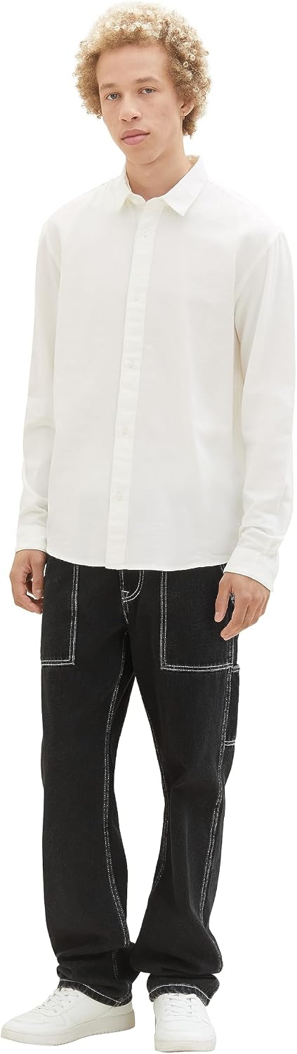 TOM TAILOR Denim Herren Relaxed Fit Oxford Hemd aus Baumwolle M 12906 - Wool White, M 12906 - Wool W