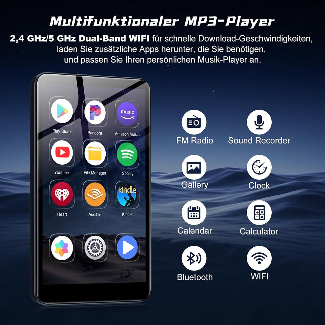 Diofox M9 160GB MP3 Player mit Bluetooth und WLAN, Android 13, 4,02 Zoll, 160GB