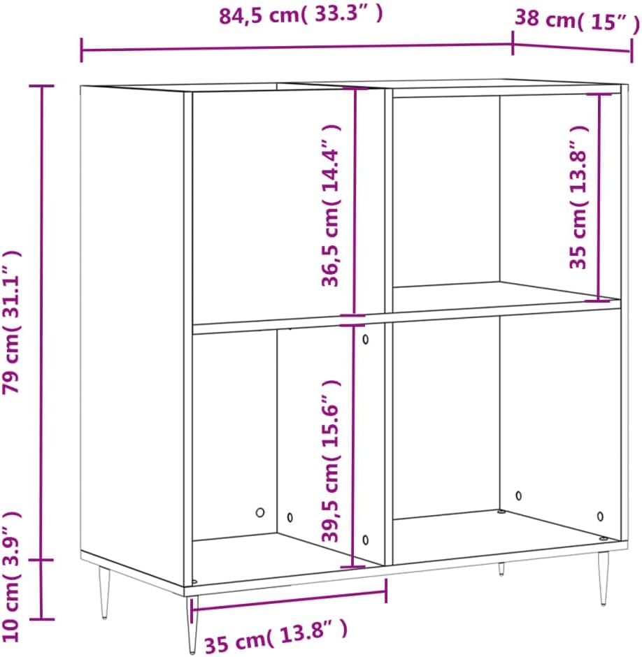 vidaXL Plattenschrank, Schallplattenschrank mit viel Stauraum, Plattenspieler Schrank für Wohnzimmer